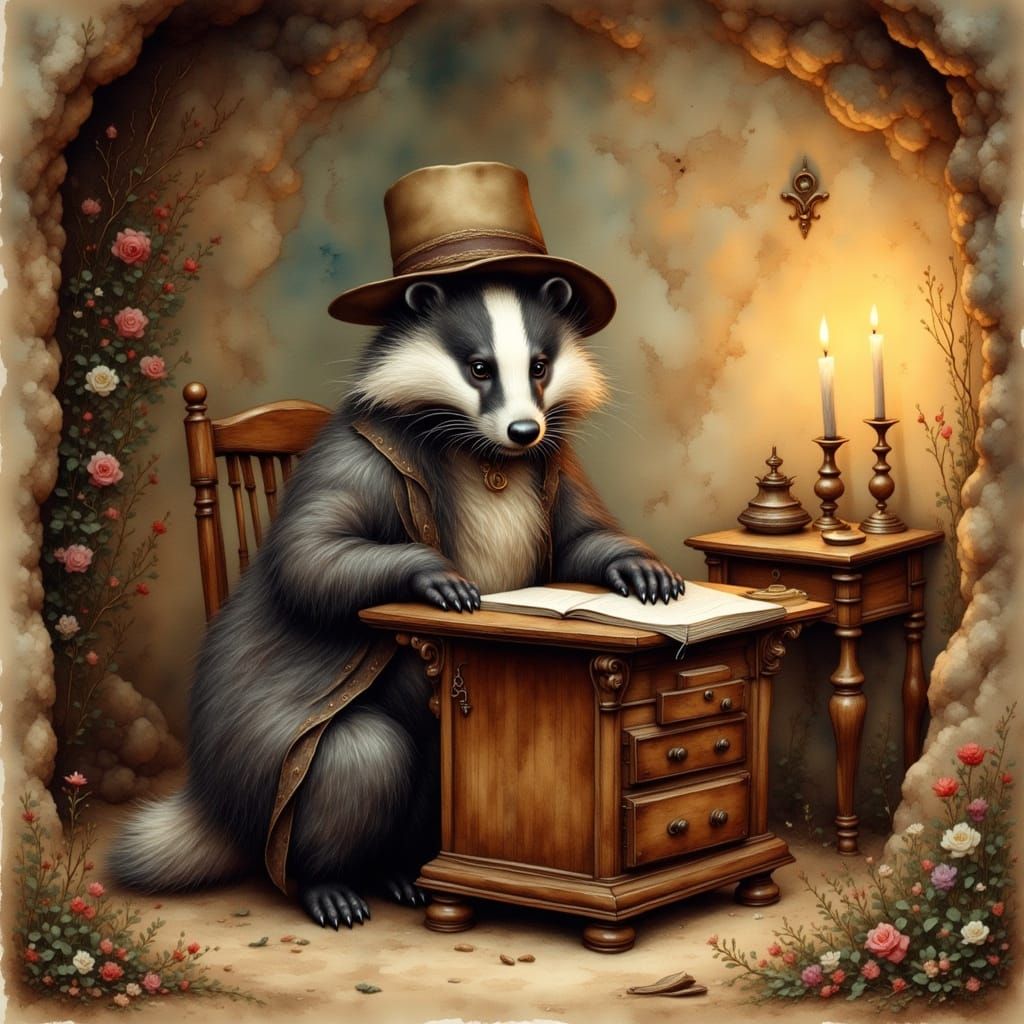 Grumpy Badger Works in Cozy Burrow