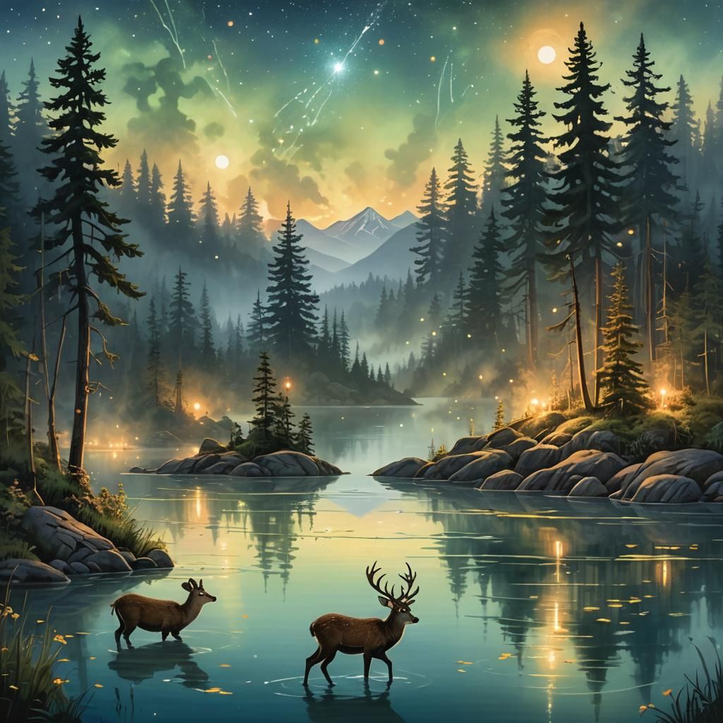 Bioluminescent Lake at Dawn: A Cinematic Film Still