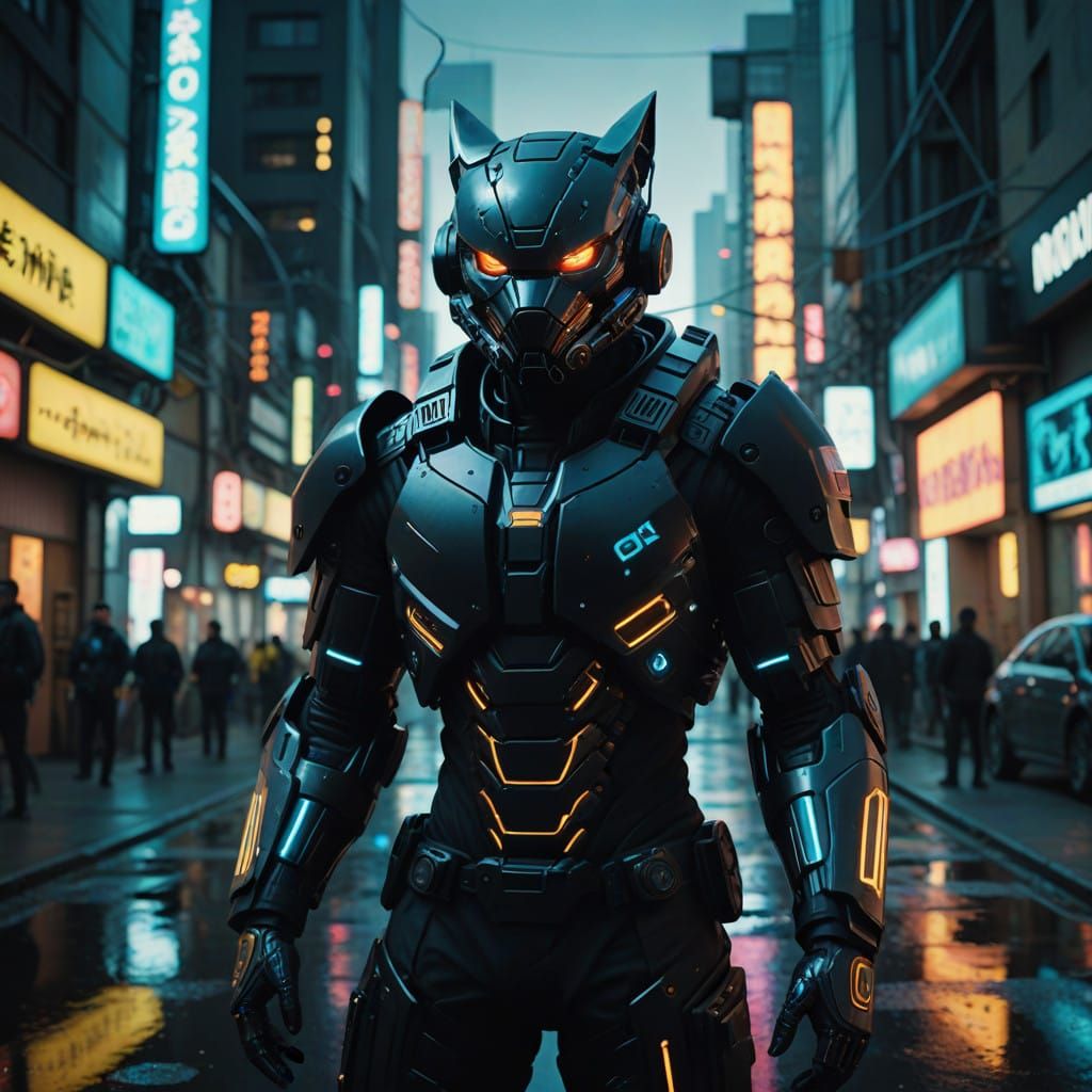 Cyberpunk Cop in Neon Reflections