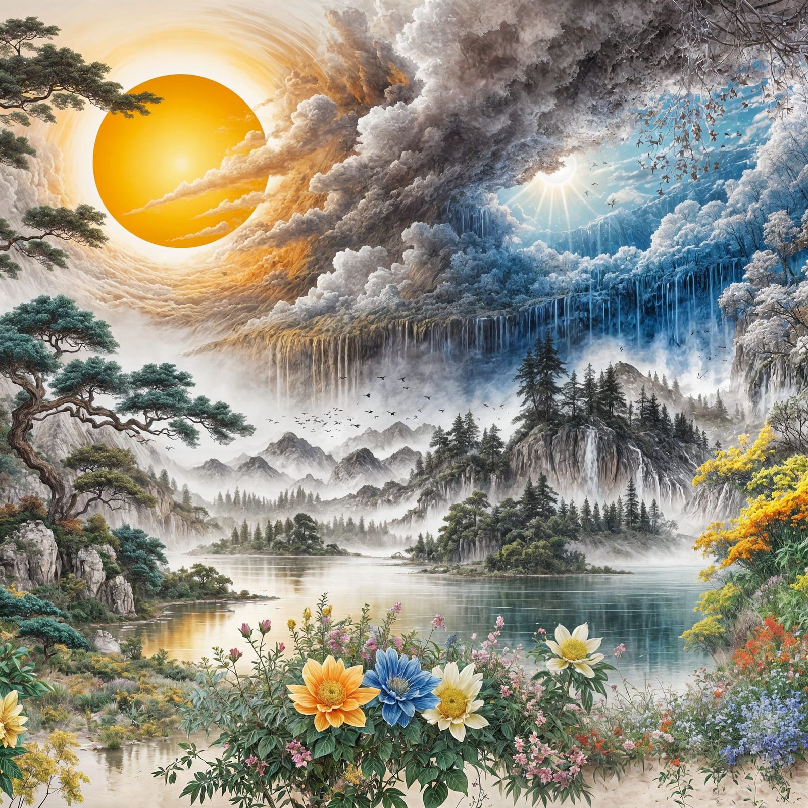 a daytime weather scene illustrated in the beautiful style o...