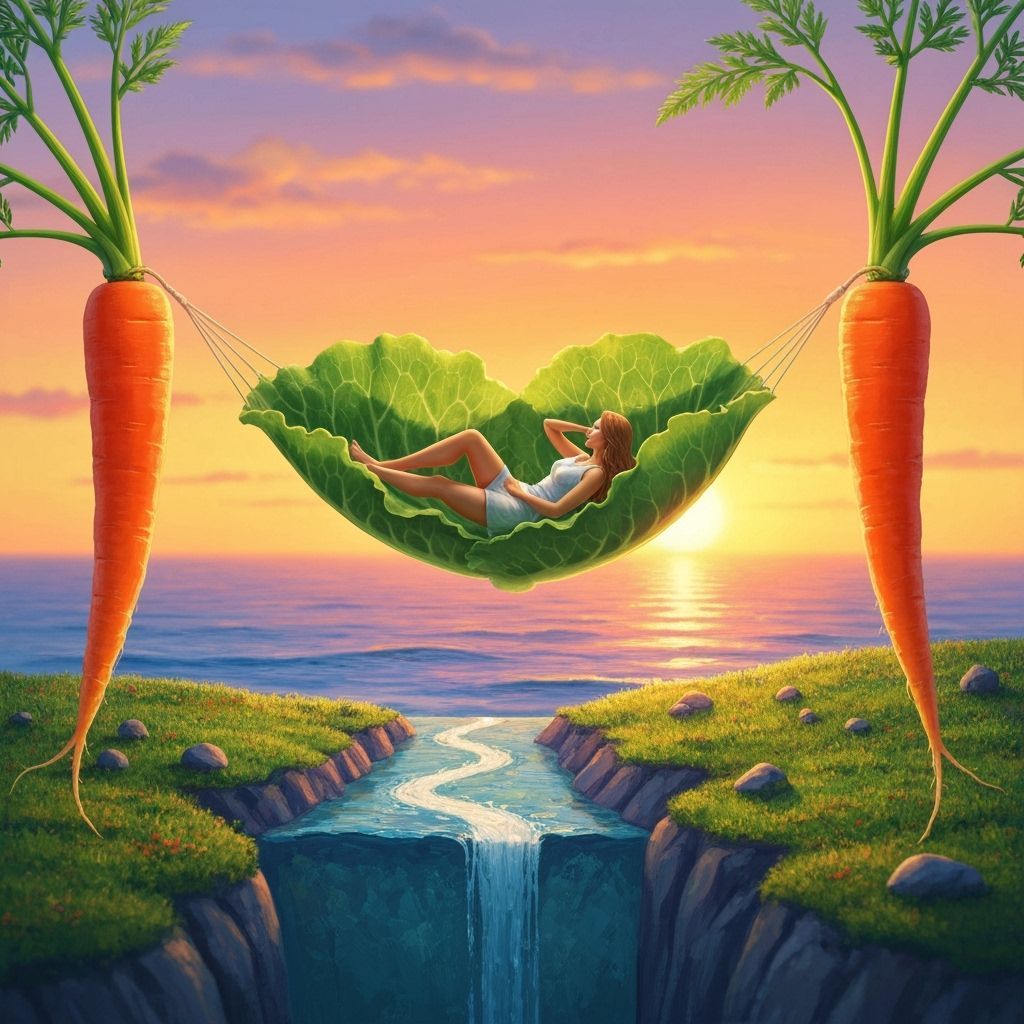 Miniature World: Lady on Lettuce Hammock at Sunset