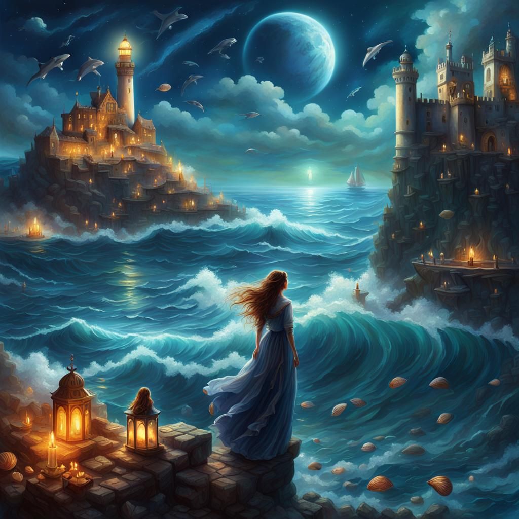 Fantasy Seascape with Woman in Rembrandt Style