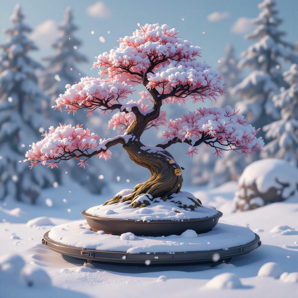 Juniper Bonsai in Arctic Snow, Anime Style