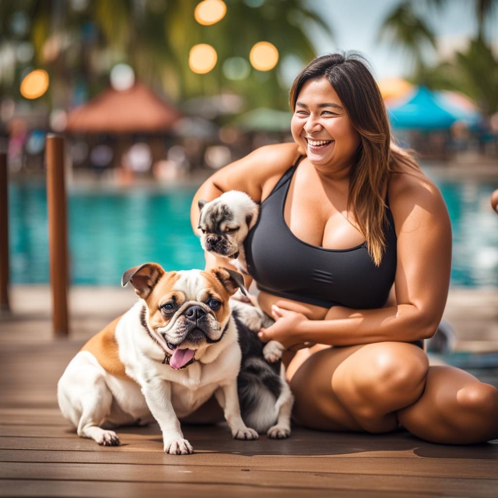 Smiling Plus-Size Woman with Dog, Professional Photography