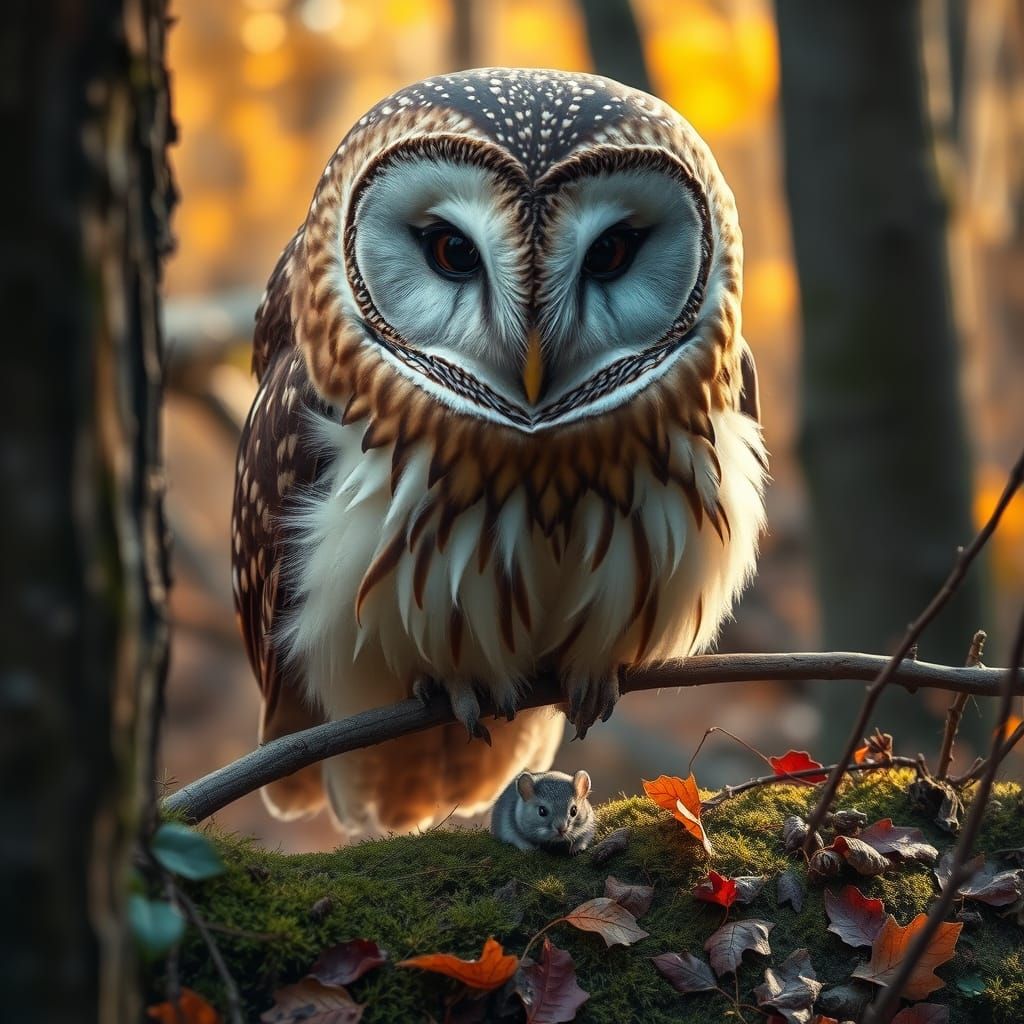 Majestic Barn Owl in Autumn Forest
