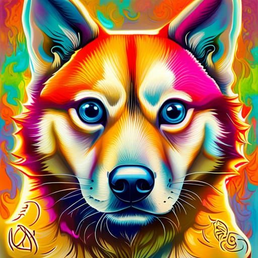 Colorful Shiba Inu Graffiti Street Art
