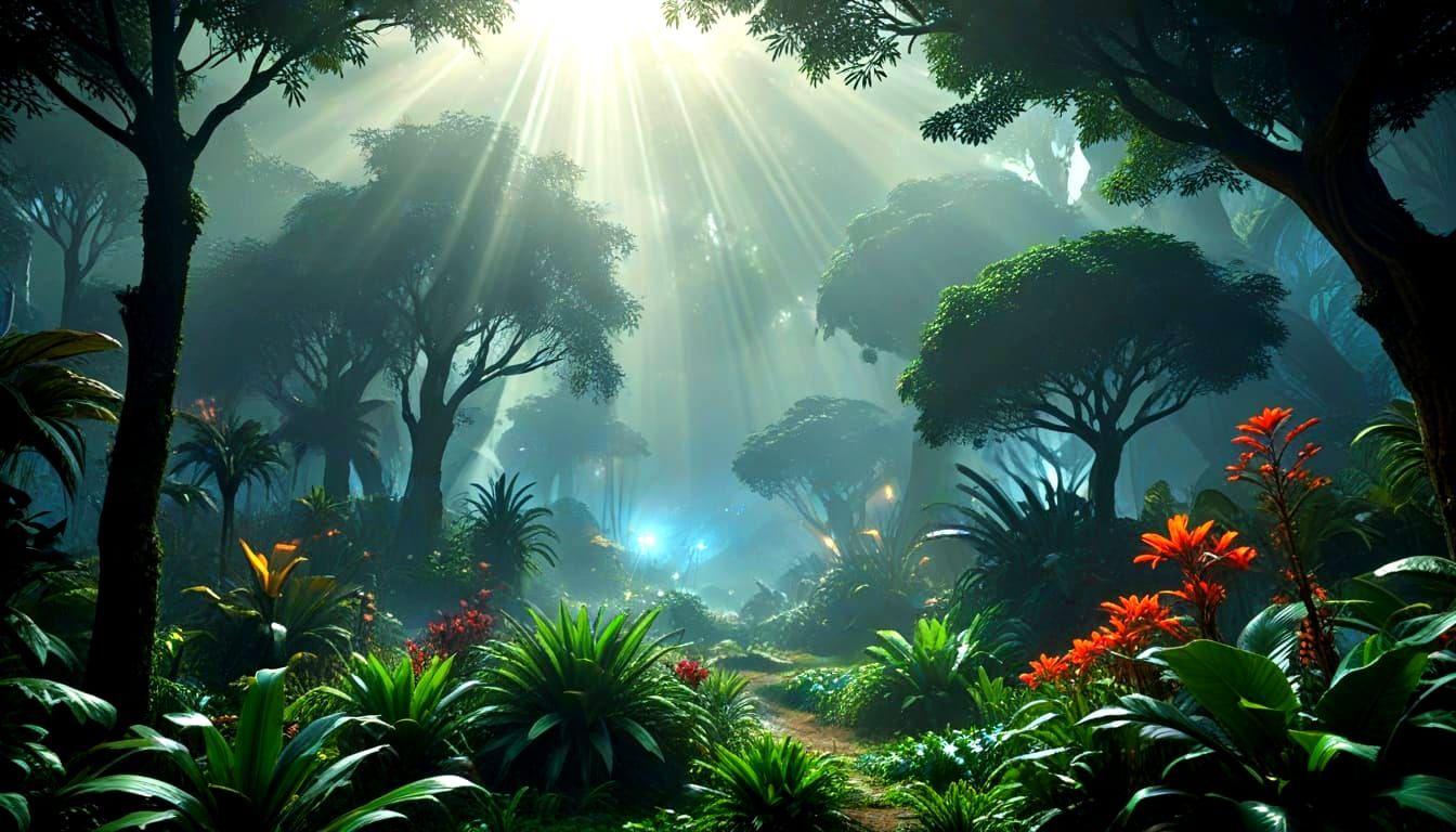 Radiant Light Beams in an Exoplanet Eden