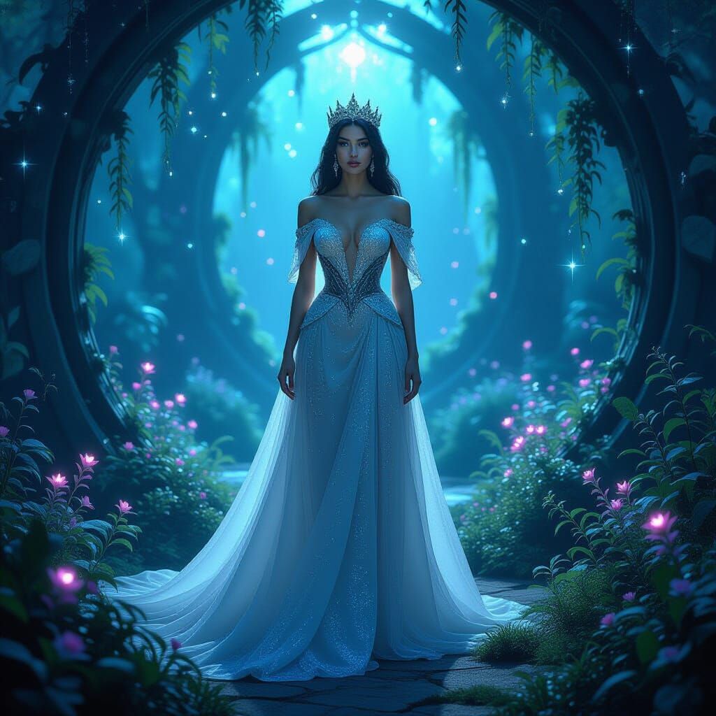 Mysterious Queen in Glowing Magical Kingdom