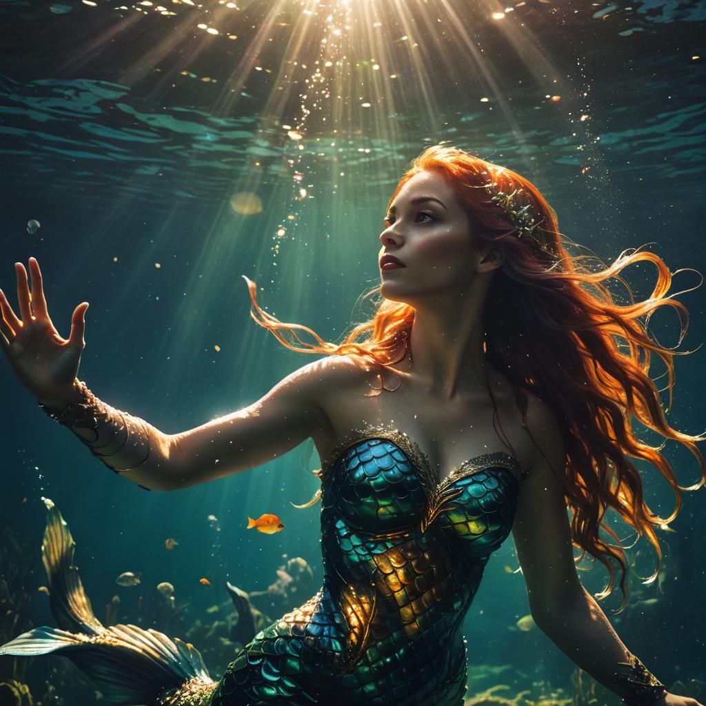 Underwater Mermaid Reaching for Sunlight: Splash Art