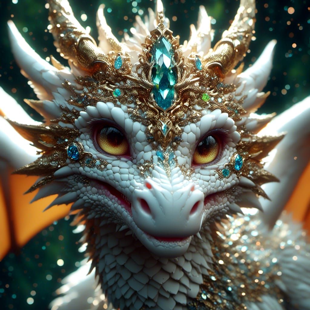 Adorable Jeweled Dragon Portrait in Anime Style