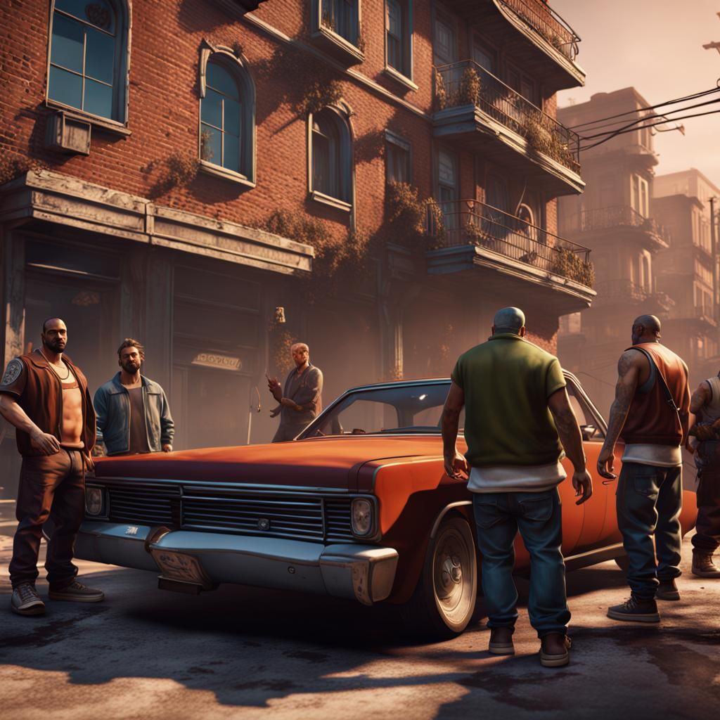 Athenian Street Gang in GTA: Detailed Matte Painting