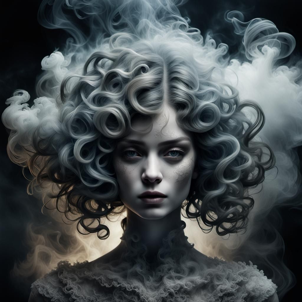Ethereal Smoke Woman in a Creepy Atmosphere