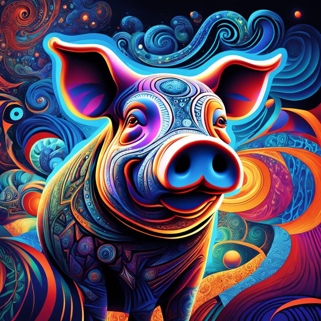 Surreal Pig Deity in Tribal Petroglyph Style