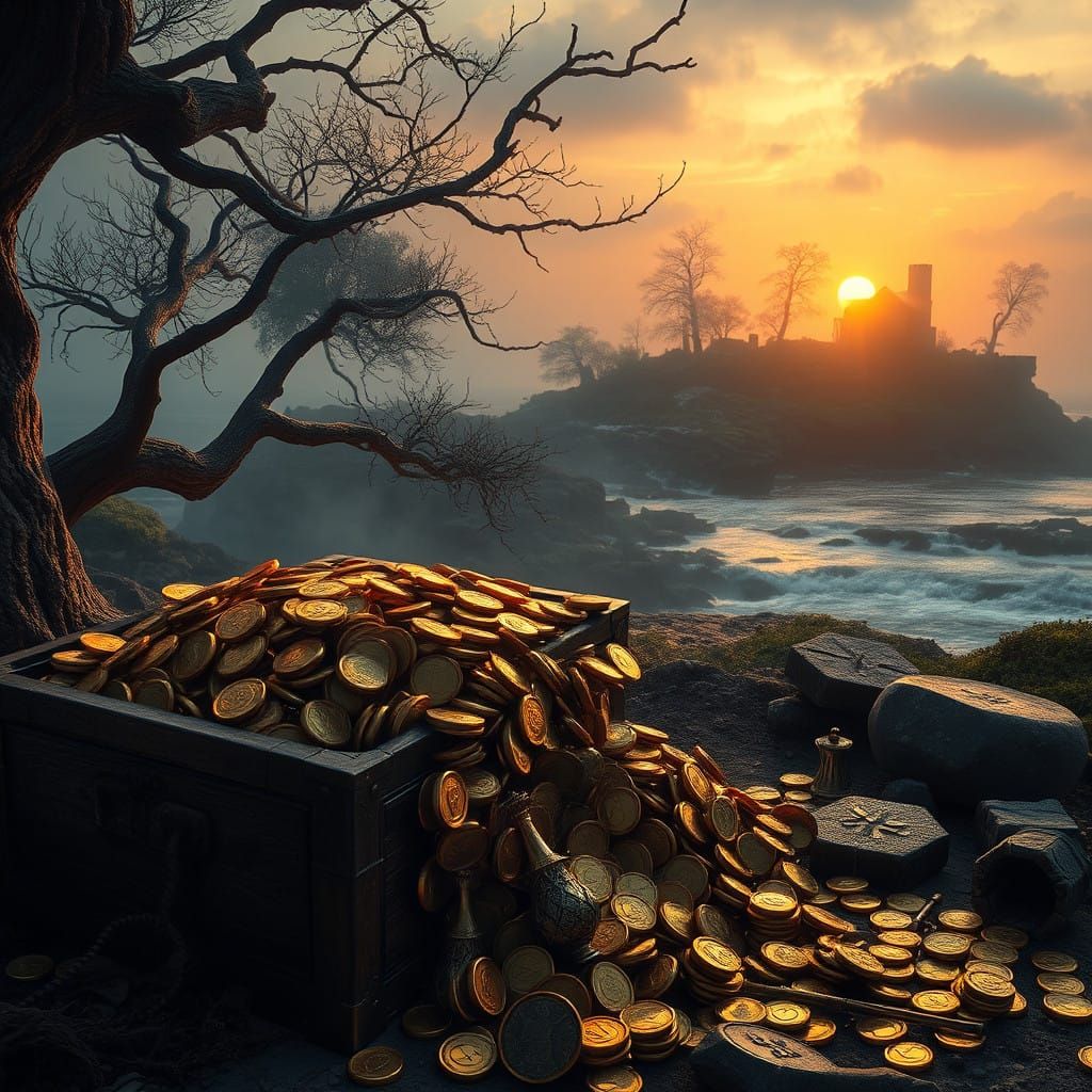 Sunlit Oak Island Treasure Trove Unveiled in Fantasy Art