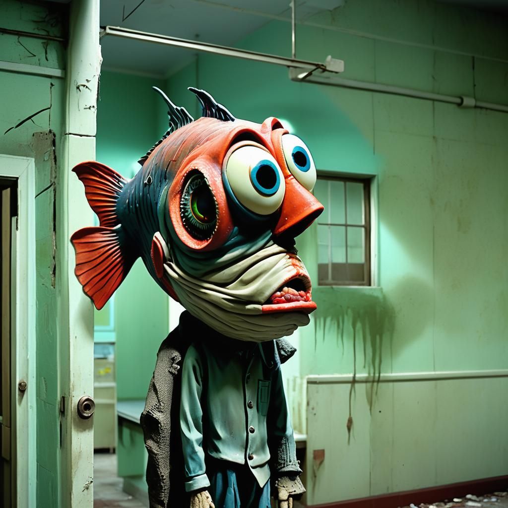 Claymation Fish-Man in Abandoned Hospital
