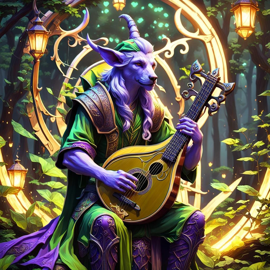 Wood Elf Bard with Fantasy Pet in Dark Fantasy Art