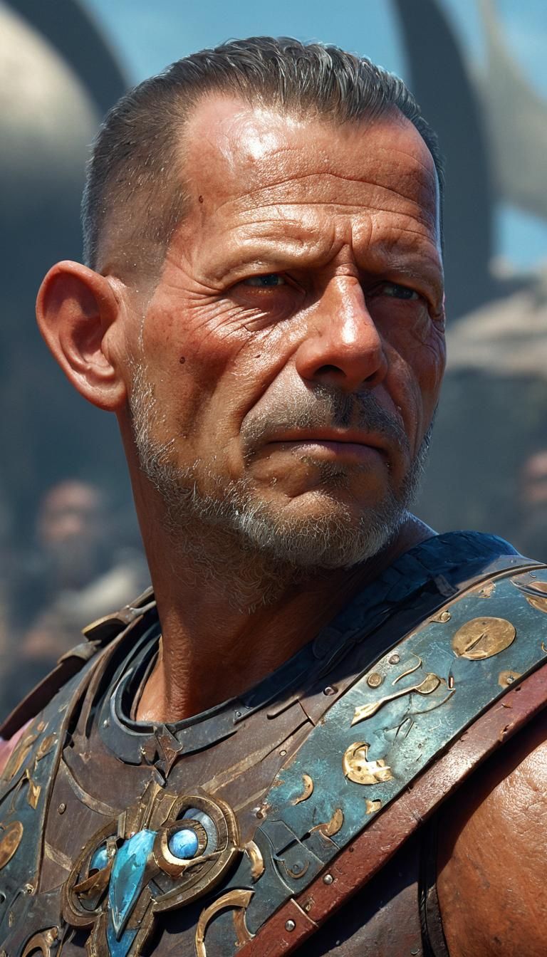 Gladiator Portrait in Dynamic Lighting, Digital Art Style