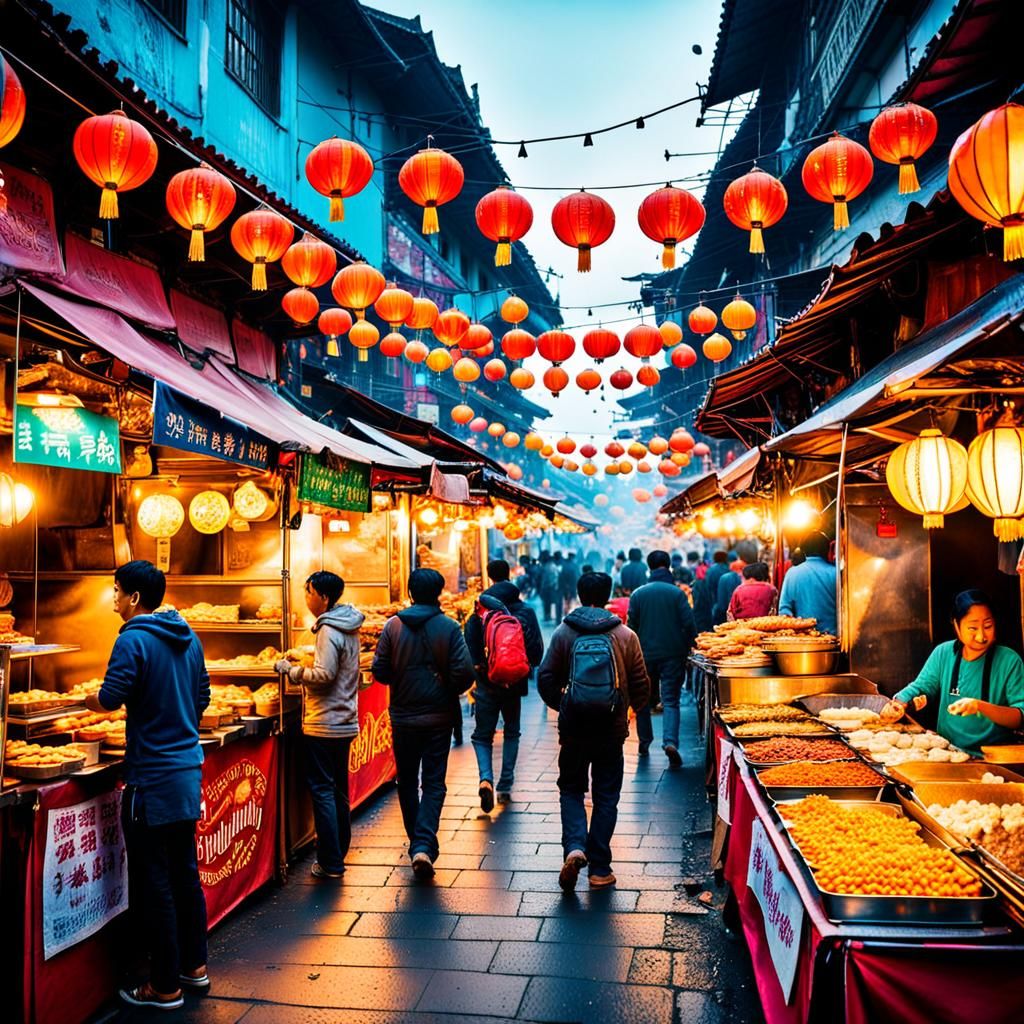 Vibrant Street Food Market in 3D Digital Art