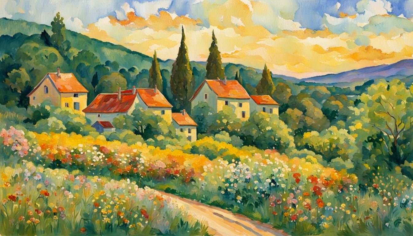Village in Vibrant Summer Colors