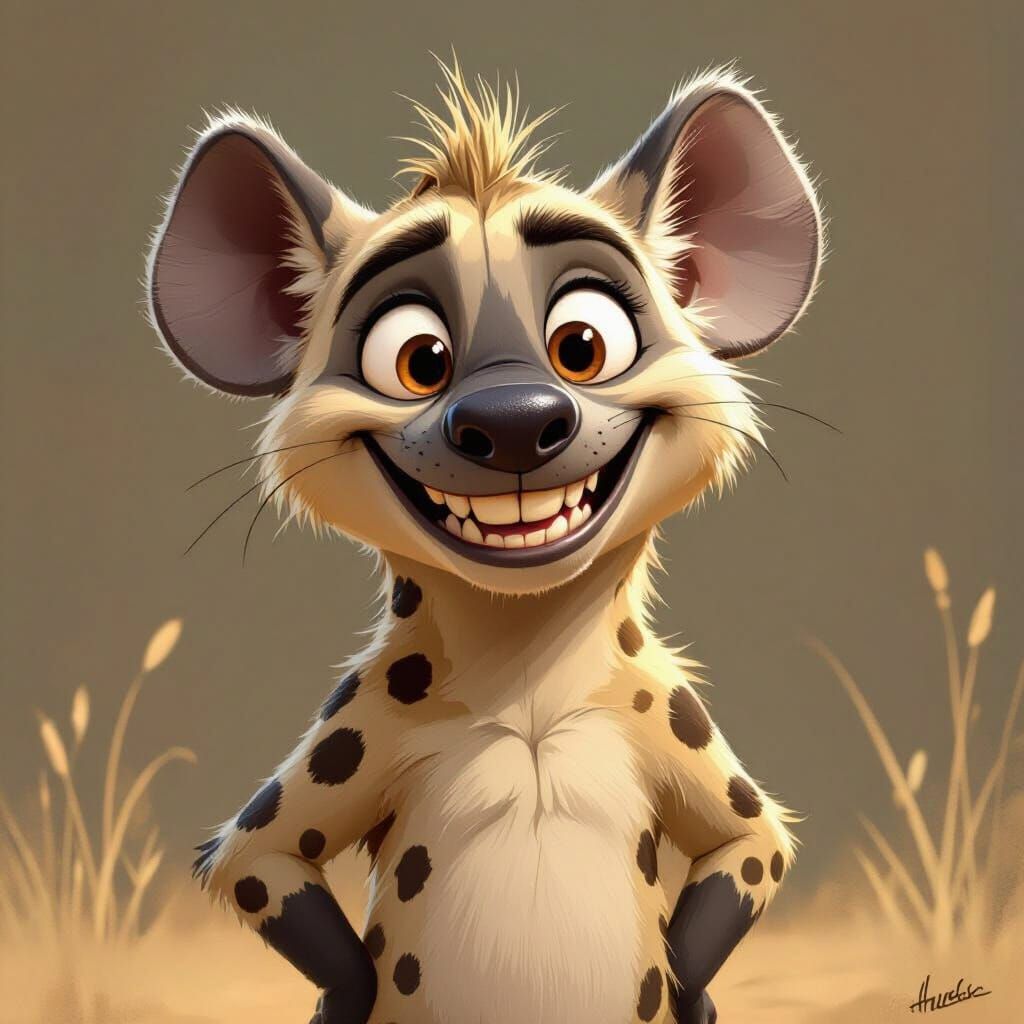 Playful Hyena with a Mischievous Grin in Cartoon Style