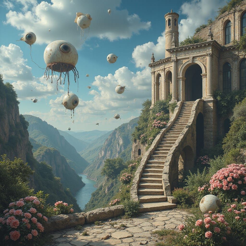 Vivid Surrealist Dreamscape with Melting Forms and Symbolic ...