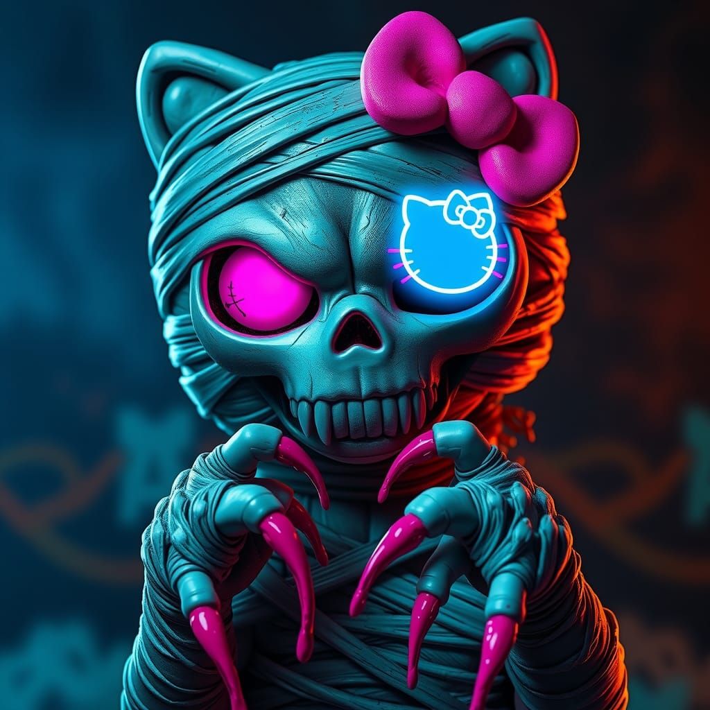 An intricate close portrait of a terrifying yet cute hybrid ...