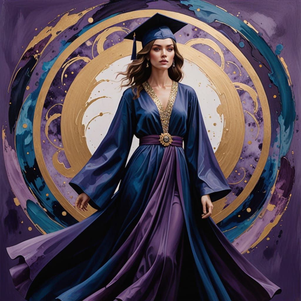 Triumphant Graduate in Vibrant Yin-Yang Scene