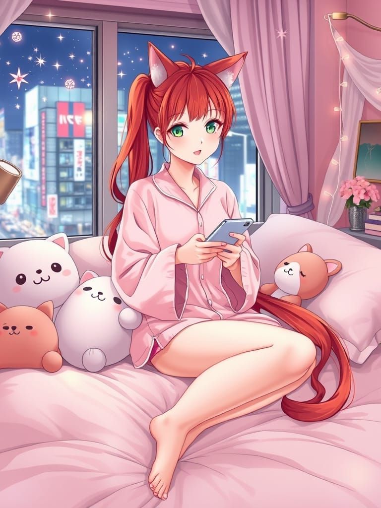 Kawaii Girl's Tokyo Bedroom Scene at Night