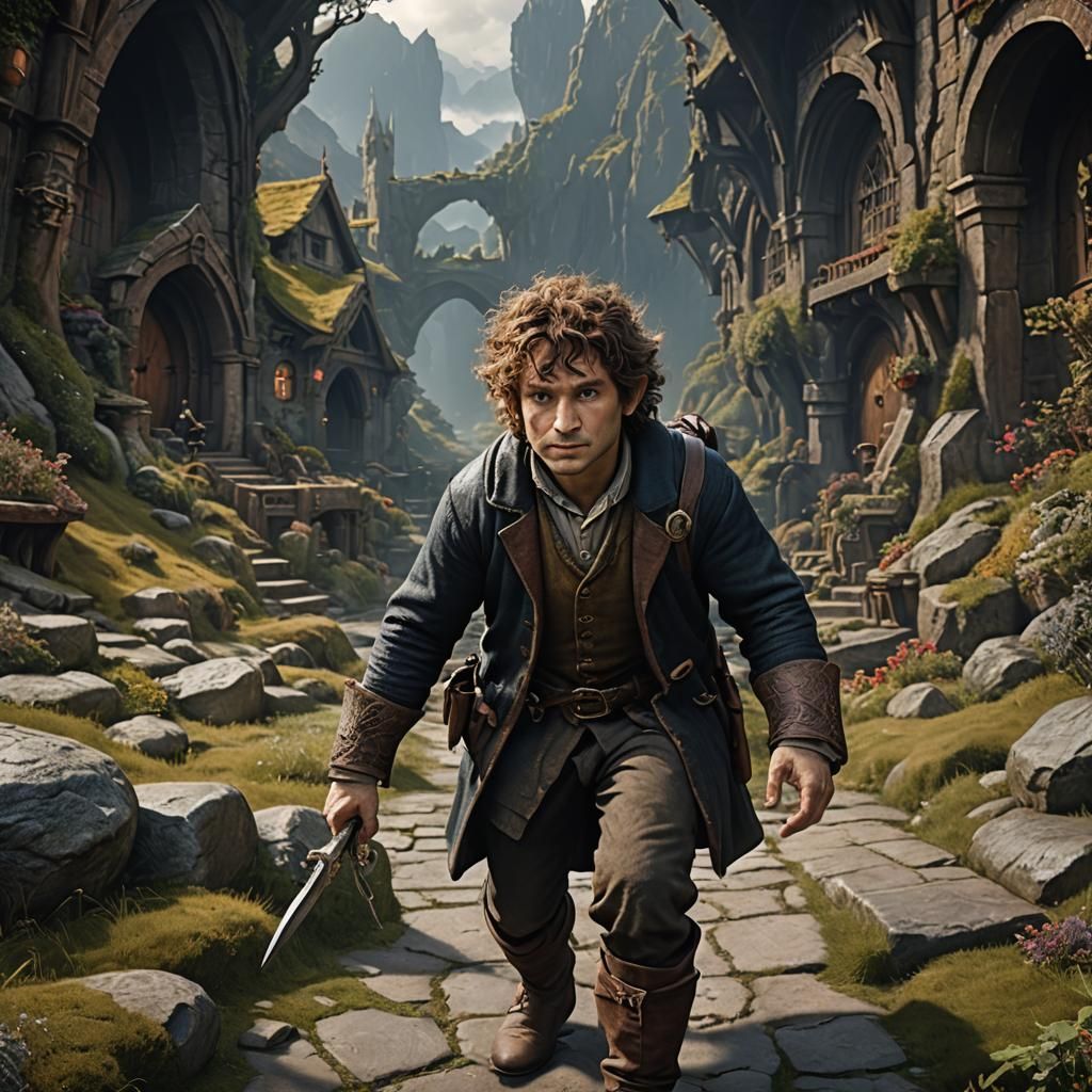 Hobbit in Black Leather, Detailed Fantasy Art