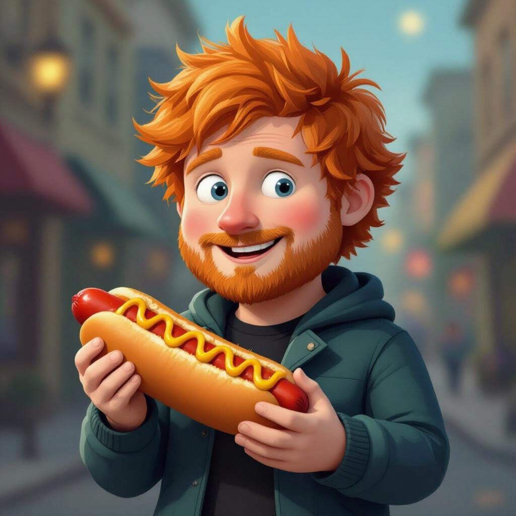 Cheerio Ed Sheeran Holding Corn Dog in 240p