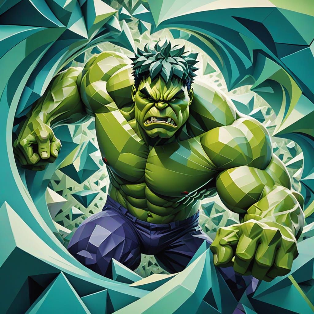 Hulk Smashing in Vibrant Abstract Cubism Style