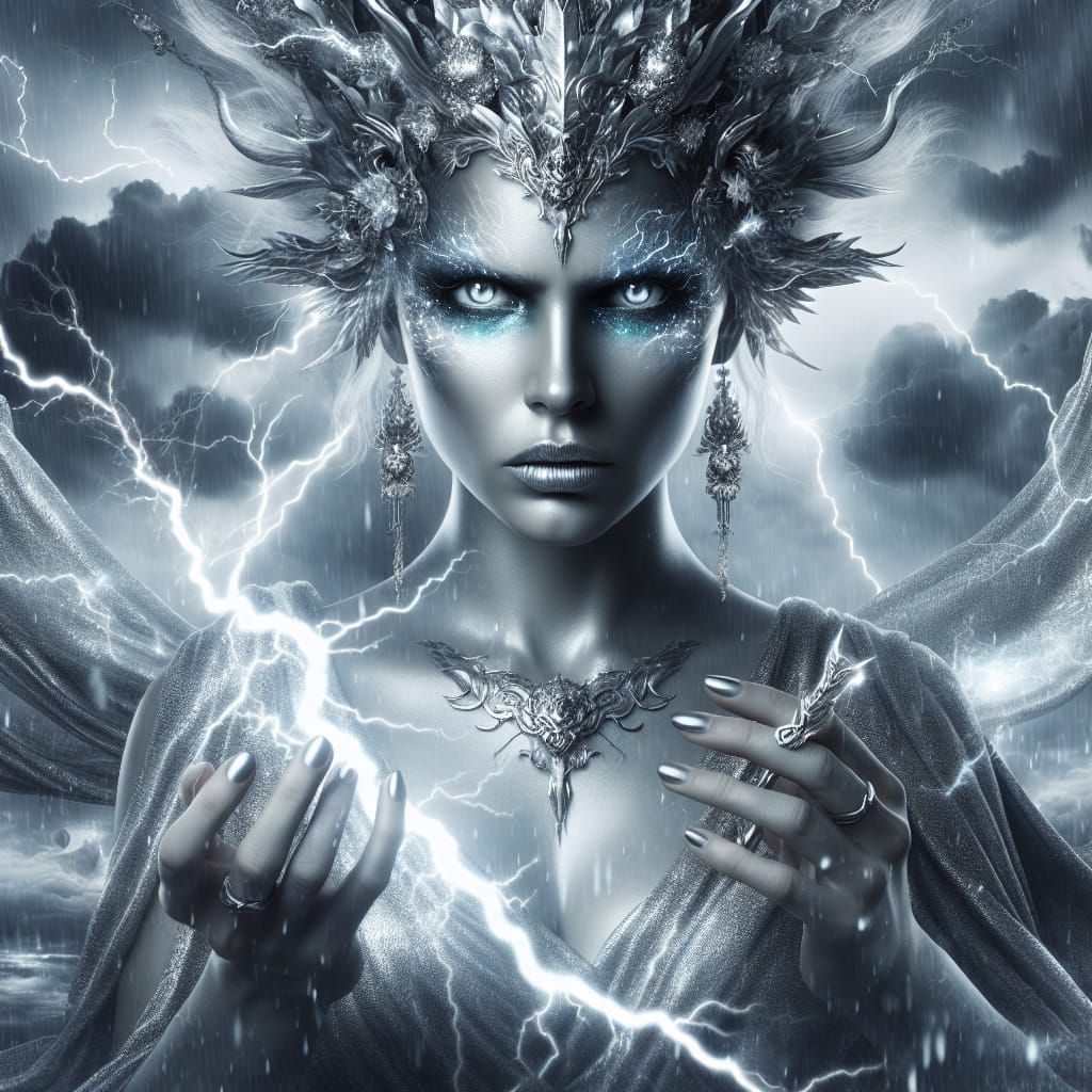 Mythical Thunder Goddess in a Storm