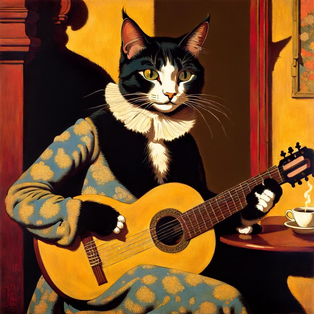 Some Cat Playing Spanish Guitar At the Coffee House ☆