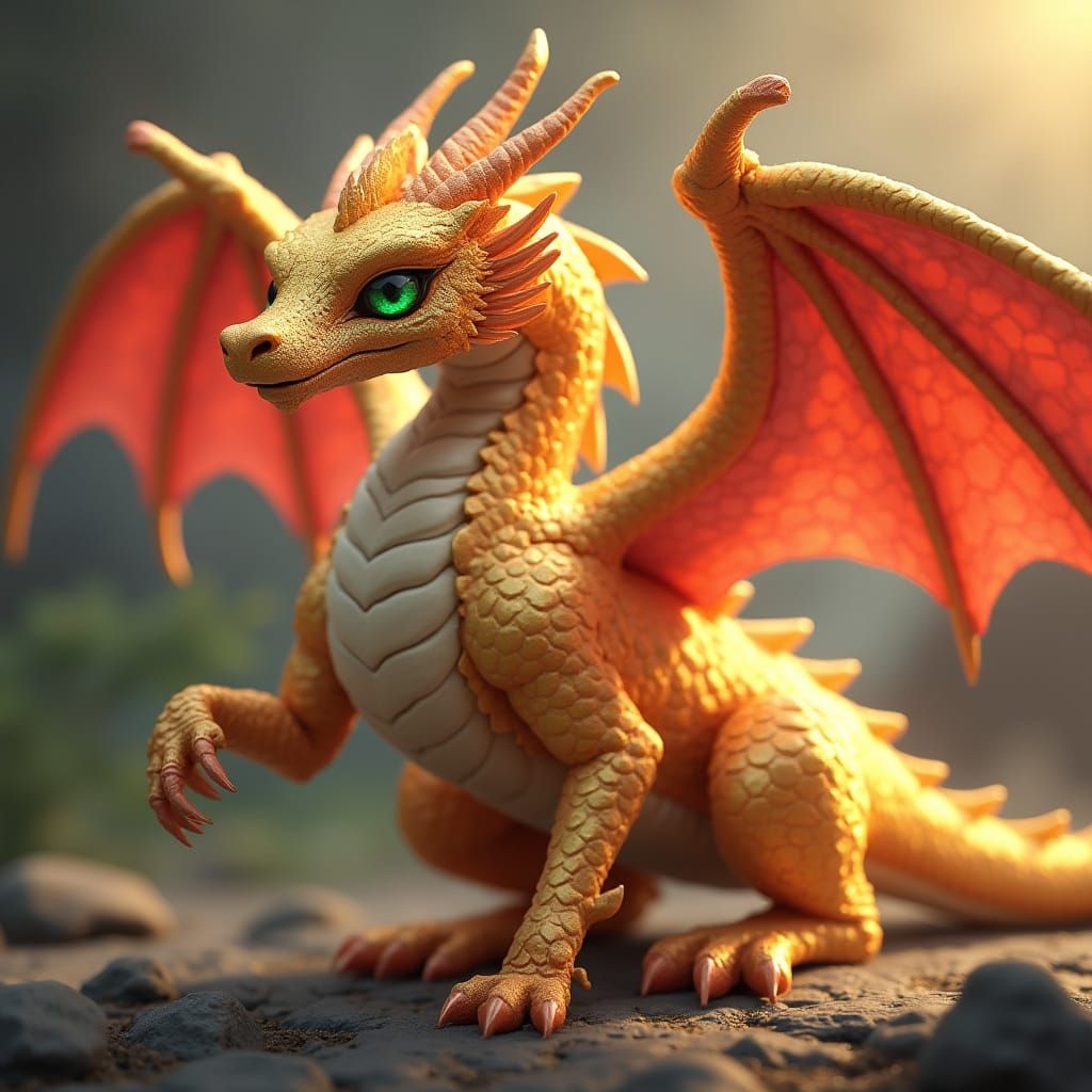 Majestic Gold Dragon in Anime Art Style