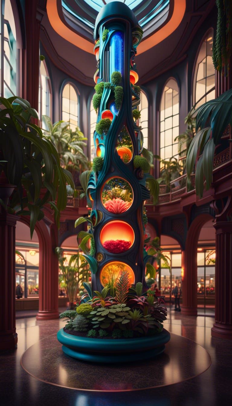 Ornate Lobby with Multi-Story Lava Lamp in 8K