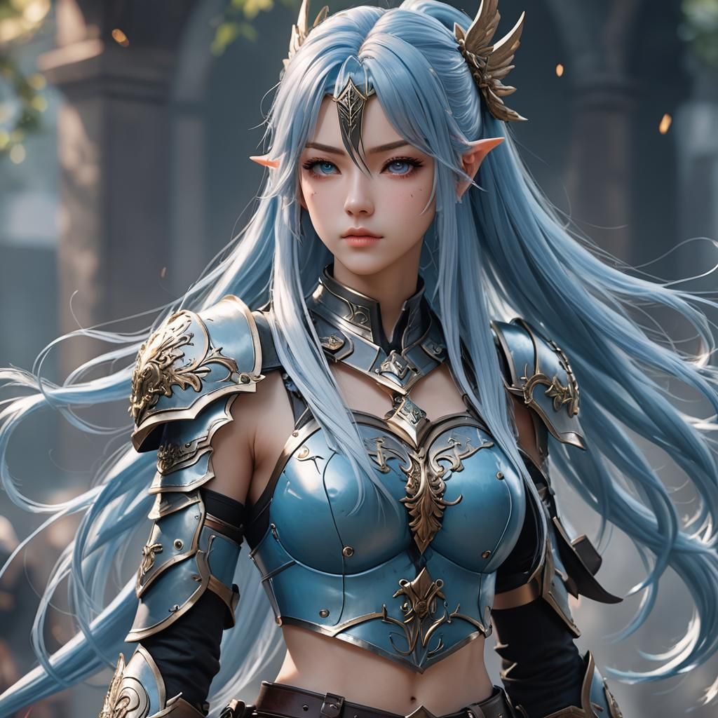Warrior girl, light blue hair