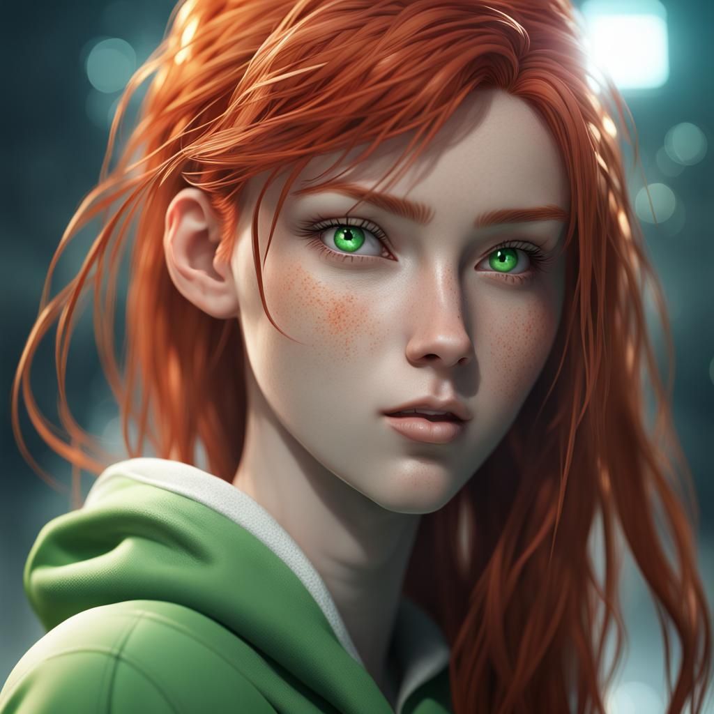 Redhead Anime Girl Portrait in 3D Render