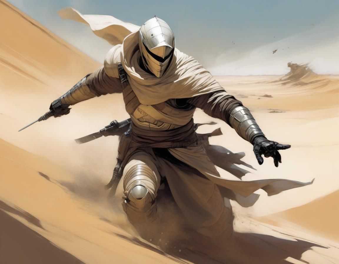 Fremen Warrior in Desert Battle, Comic Book Art