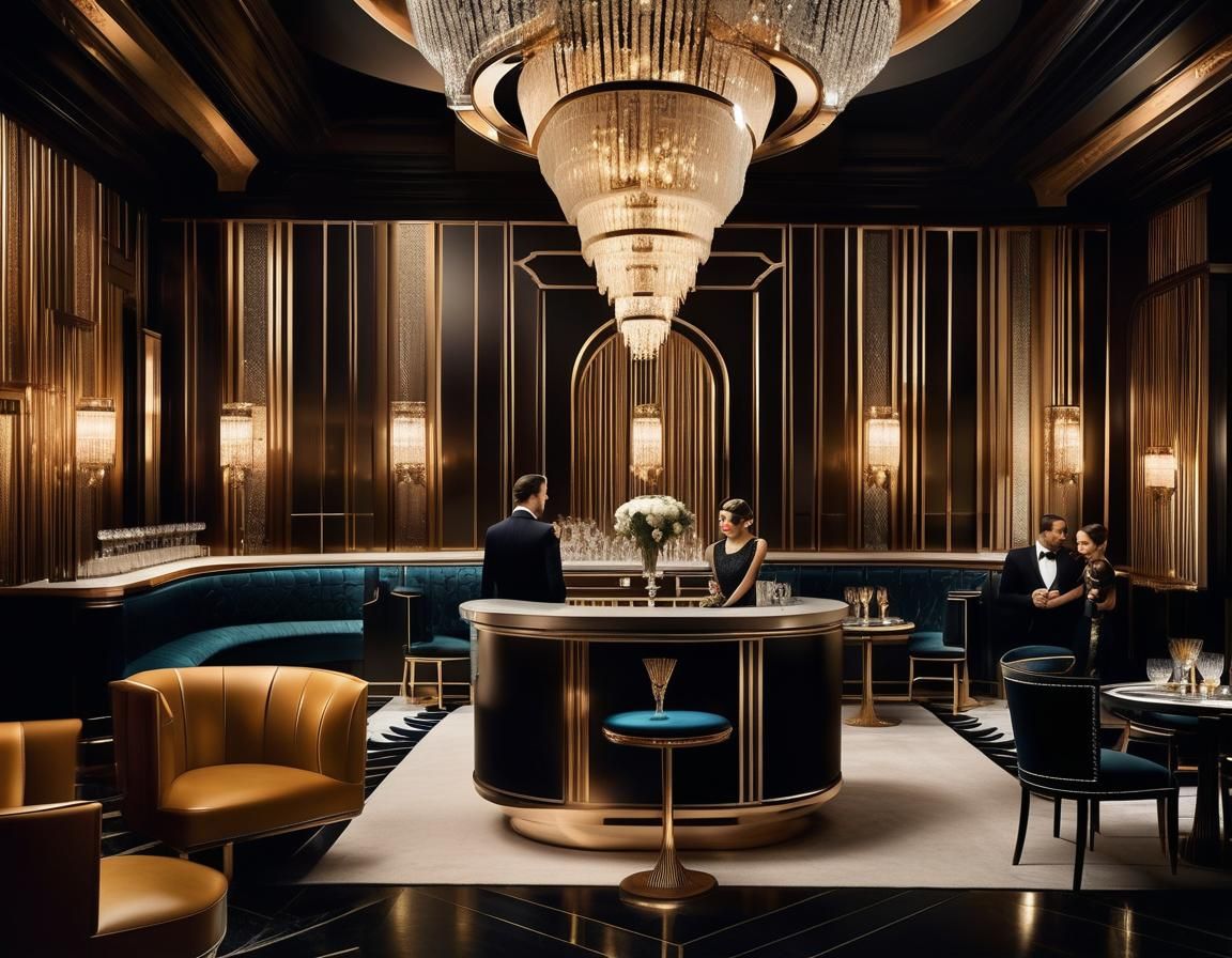 Art Deco Hotel Lobby with Geometric Patterns