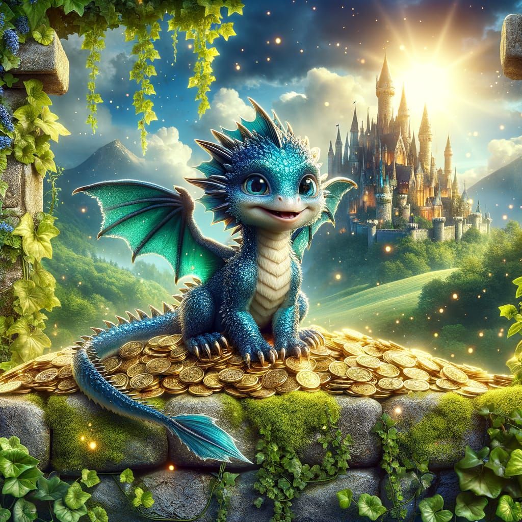 Charming Sapphire Dragon Perched on Stone Wall