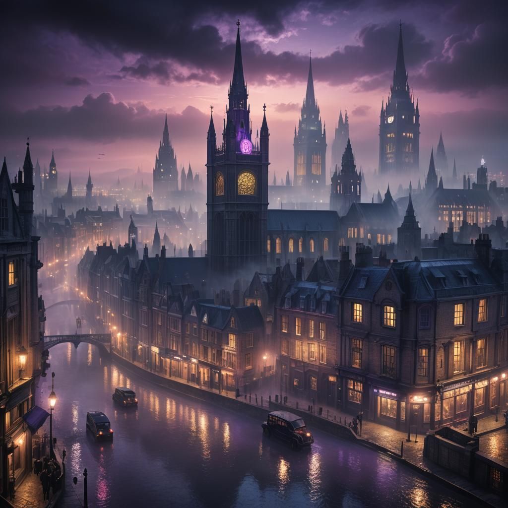 Mystical London Cityscape at Night: Fantasy Concept Art