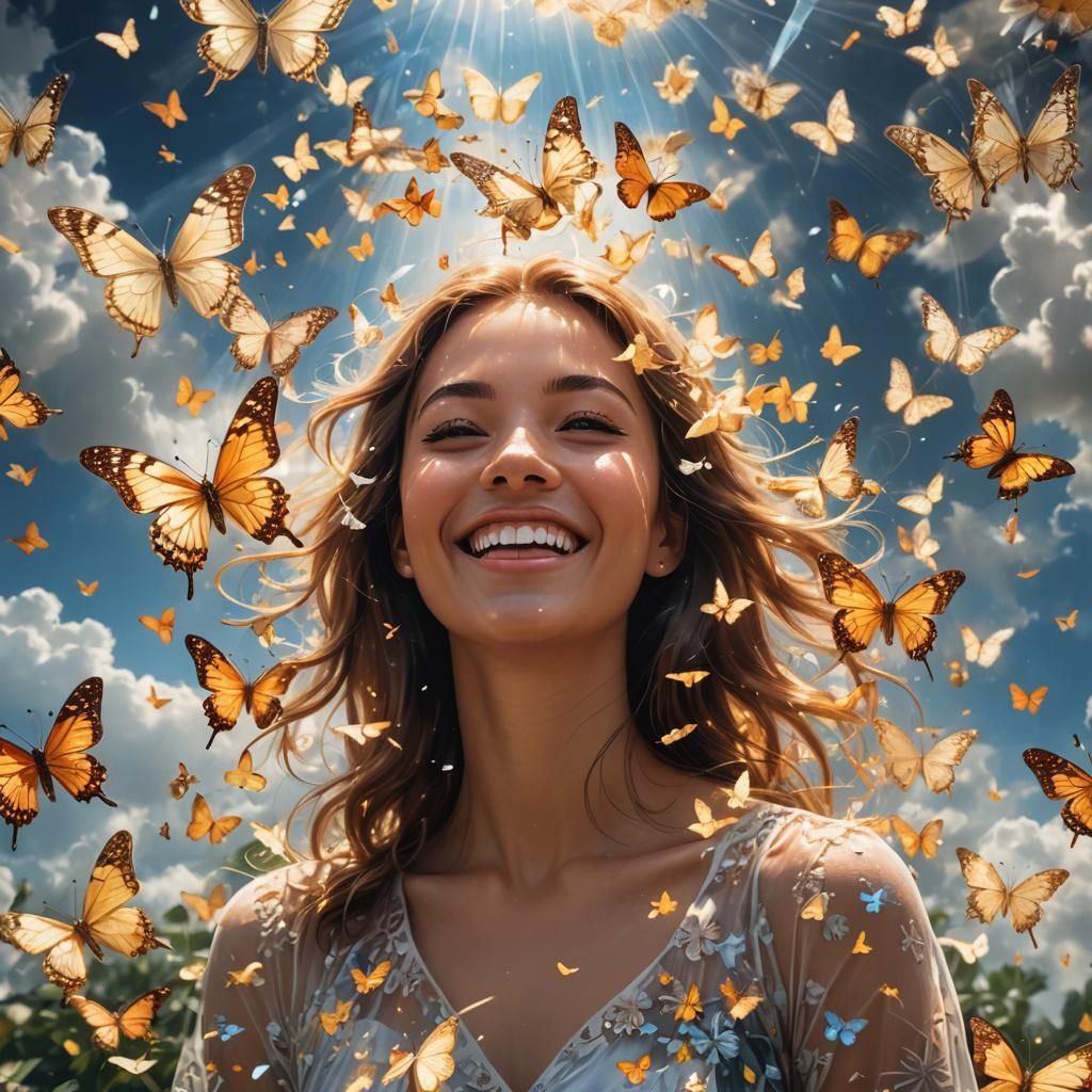 Radiant Woman with Butterflies: a Double Exposure Masterpiec...