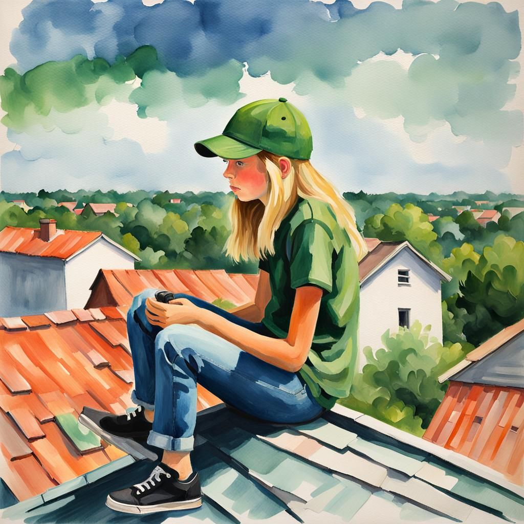 Girl with Binoculars: An Impressionist Gouache Painting