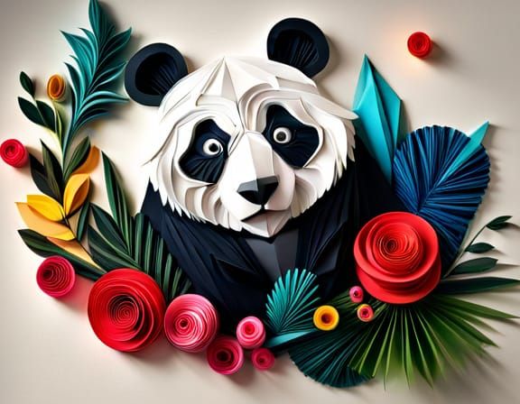 Intricate 3D Rococo Paper Panda Sculpture