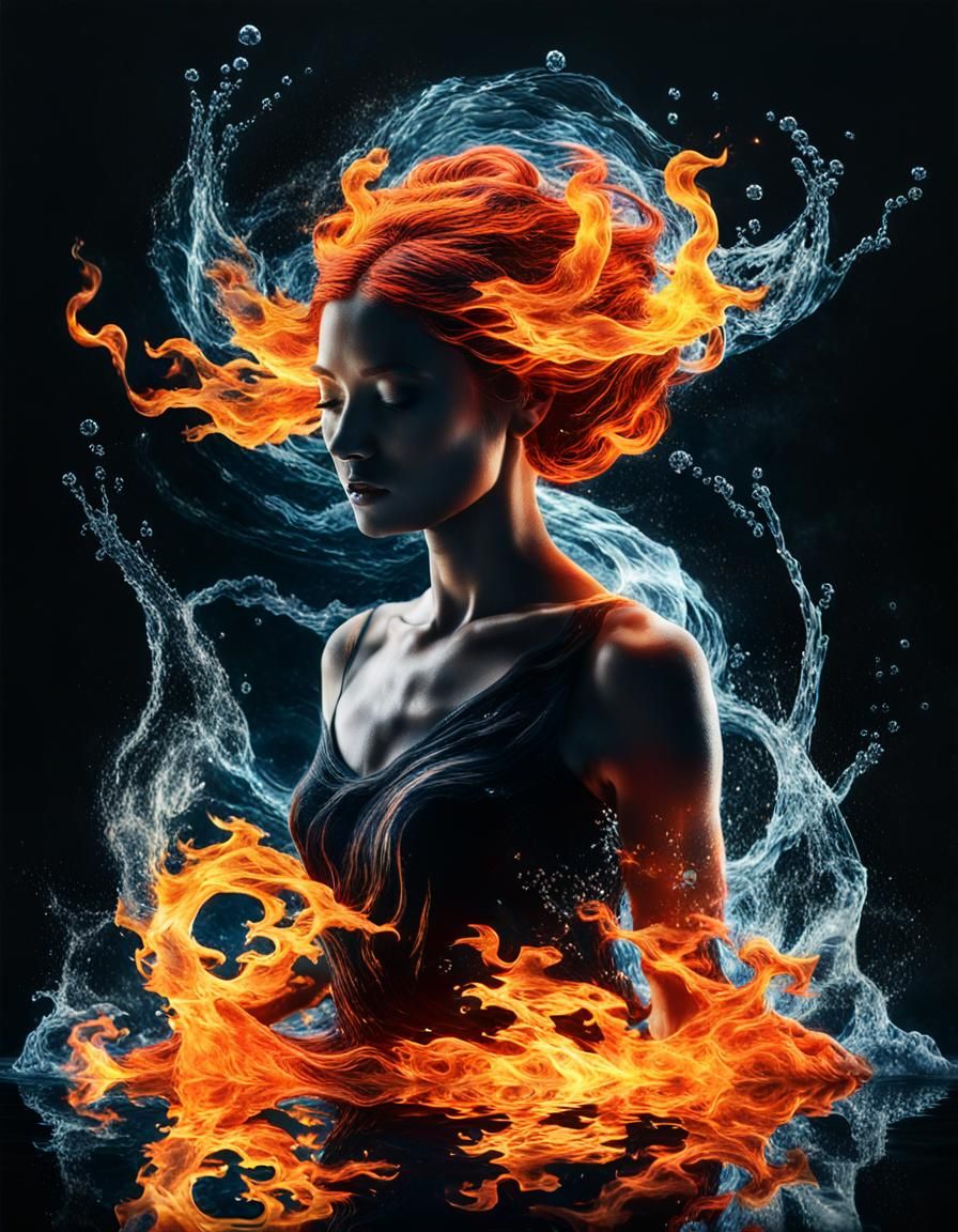 Fiery Woman in Double Exposure Digital Art