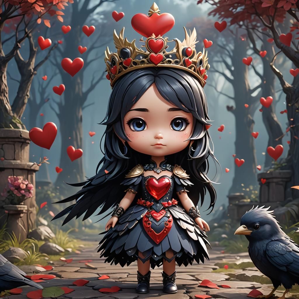 Chibi Crow with Tiara in Detailed Painting