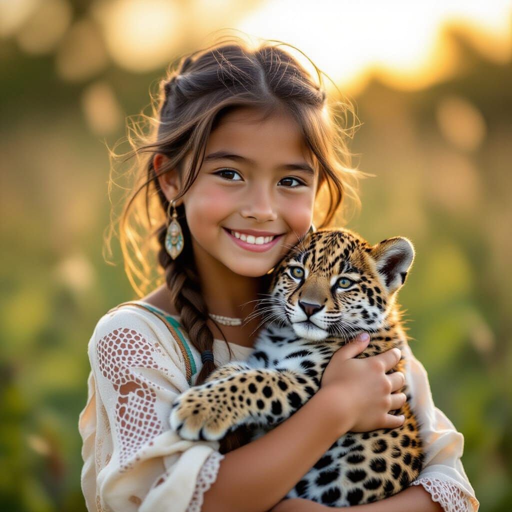 Zuni Girl Holding Jaguar Cub: Professional Photography