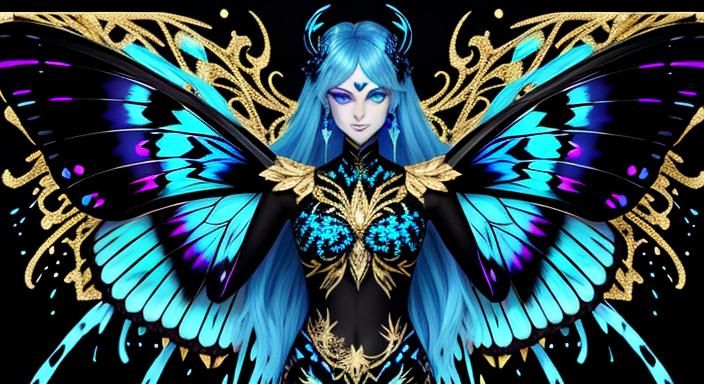 Butterfly Fairy with Gold Filigree in Splatter Paint