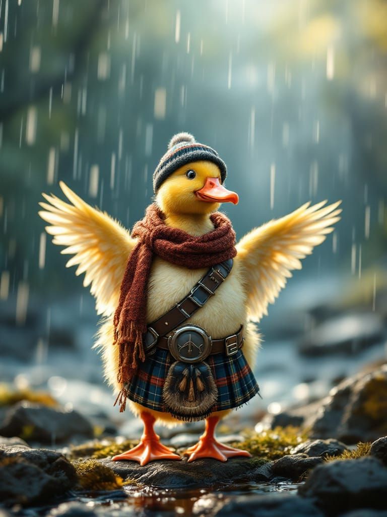 Duck in Kilt with Boho Beanie, Acrylic Art