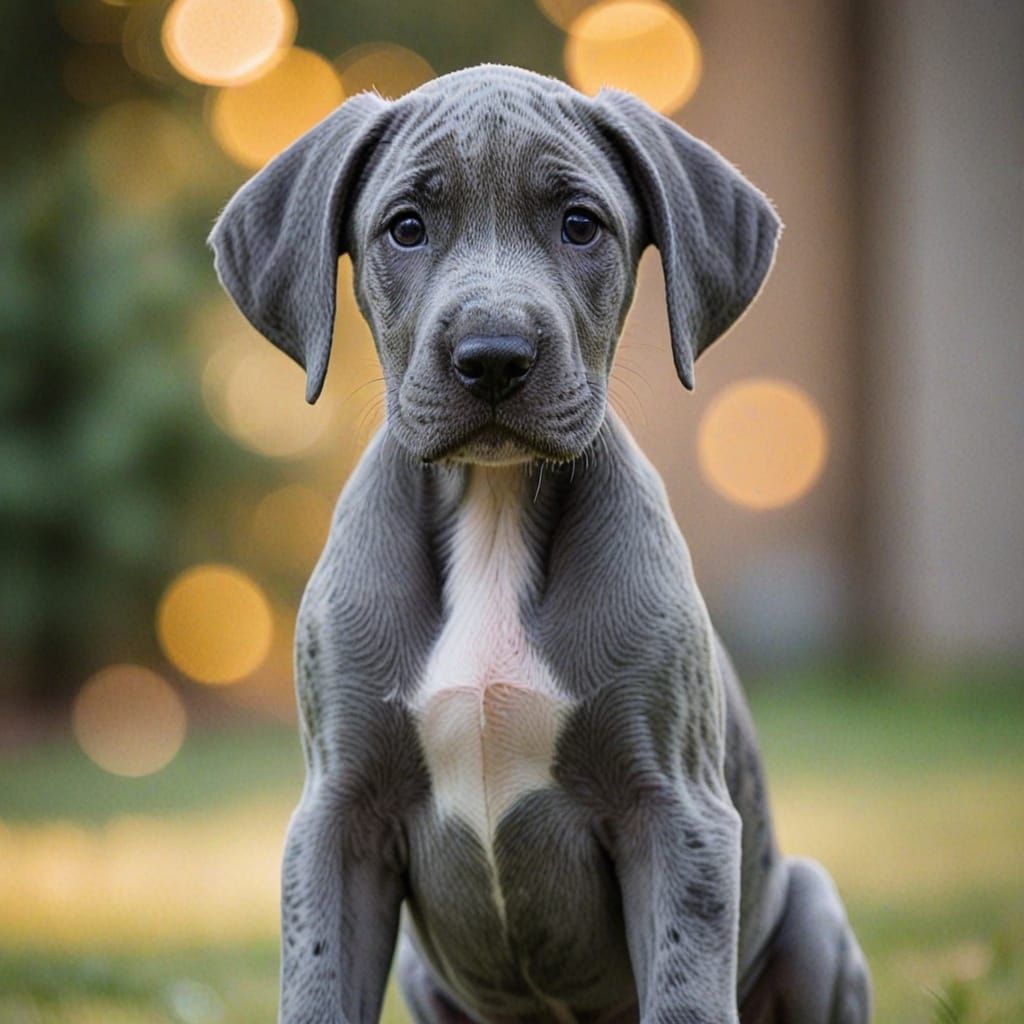Adorable Grey Great Dane Puppy with Speckled Patches